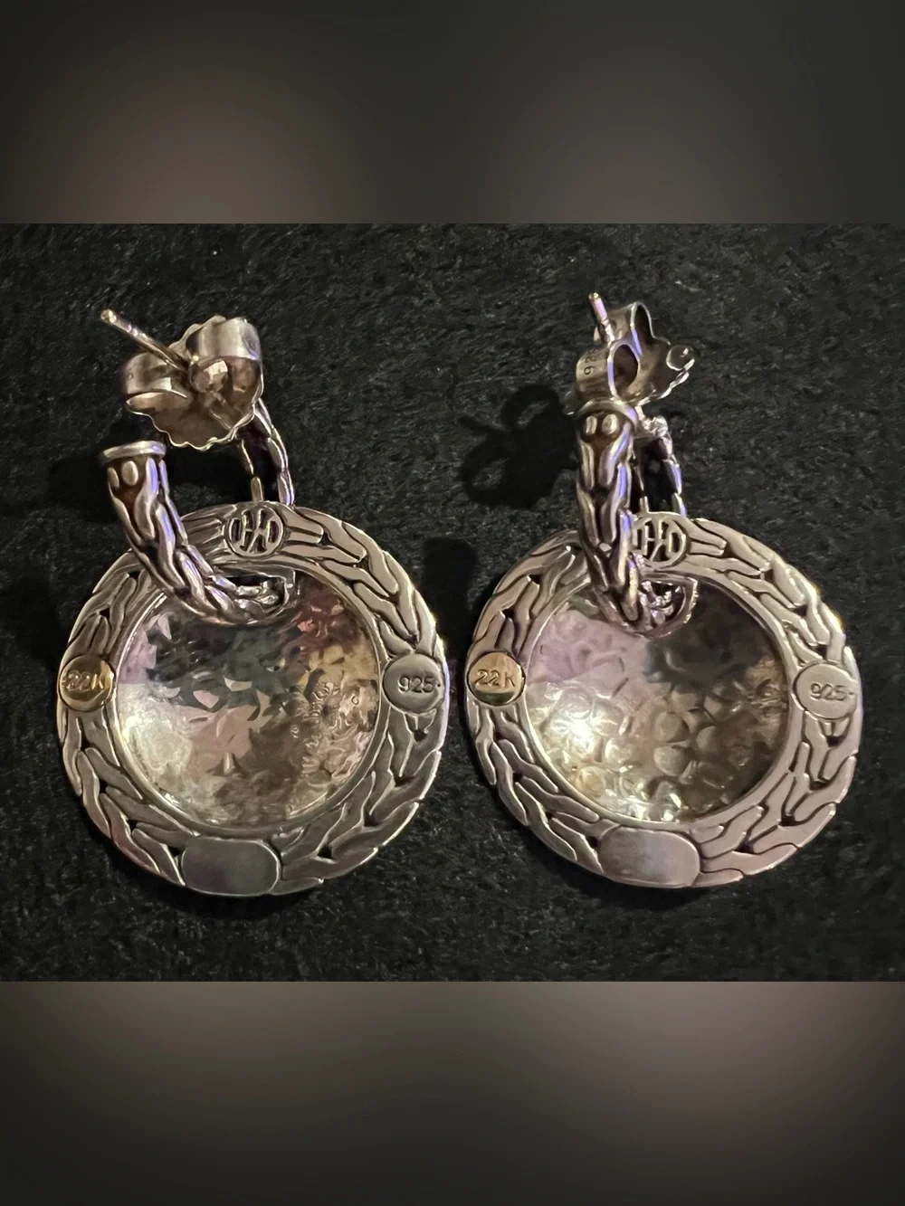 John Hardy Palu Disc Hoop Drop Earrings | 925 Sterling Silver & 22K Yellow Gold